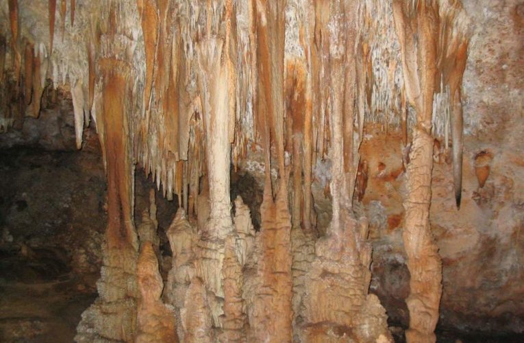 Cave with stalactites pink